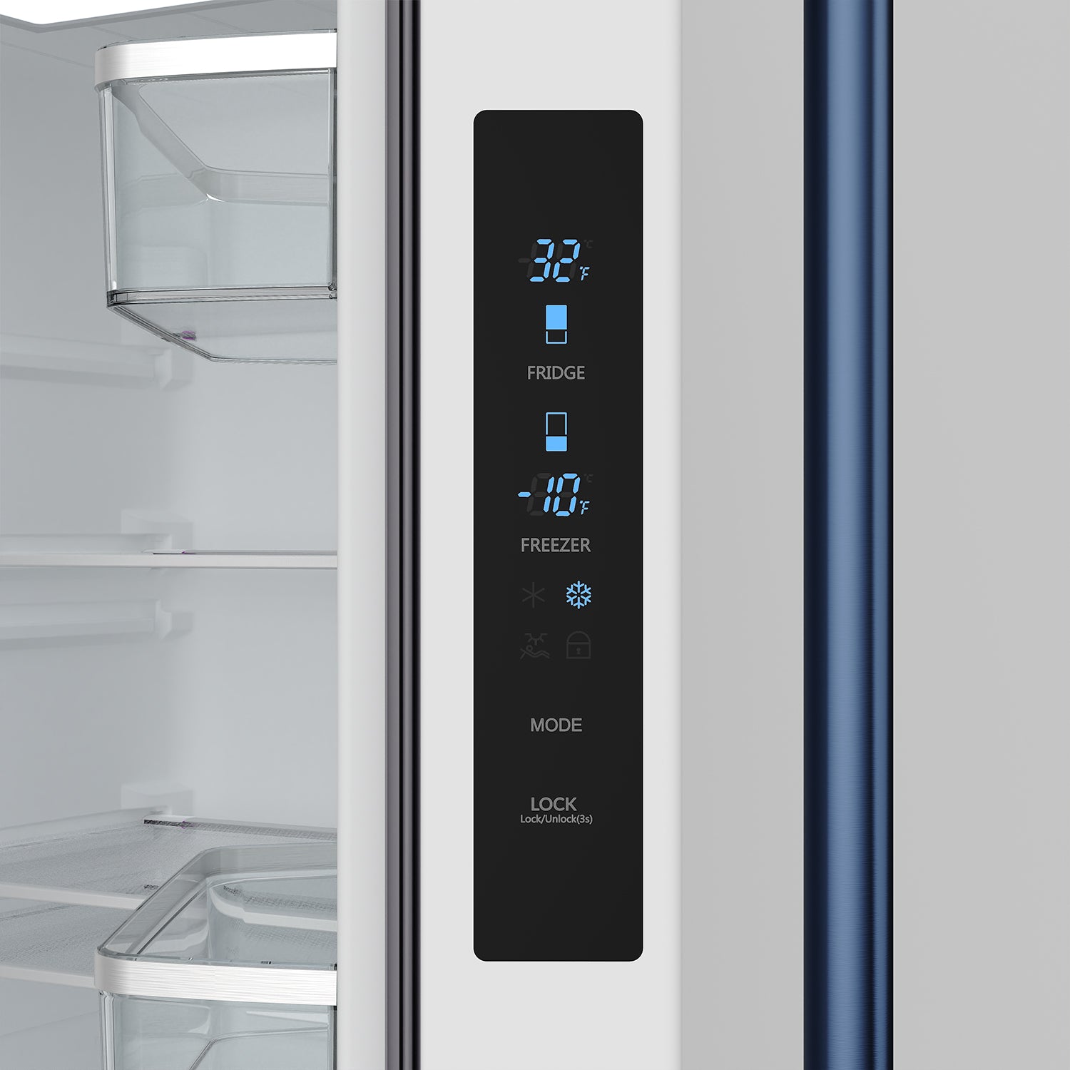 30 Inch French Door Counter Depth Refrigerator with Ice Maker – White/Blue | Gordon Ramsay Series