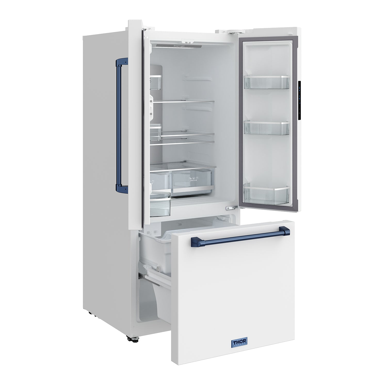 30 Inch French Door Counter Depth Refrigerator with Ice Maker – White/Blue | Gordon Ramsay Series
