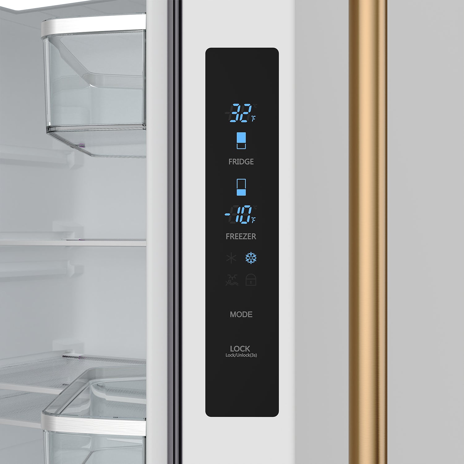 30 Inch French Door Counter Depth Refrigerator with Ice Maker – White/Bronze | Gordon Ramsay Series