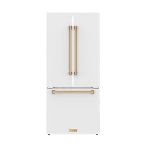 30 Inch French Door Counter Depth Refrigerator with Ice Maker – White/Bronze | Gordon Ramsay Series