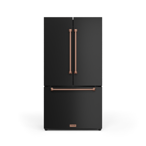 36 Inch 20.3 cu ft French Door Counter Depth Refrigerator with Ice Maker in Black/Rose Gold | Gordon Ramsay Series