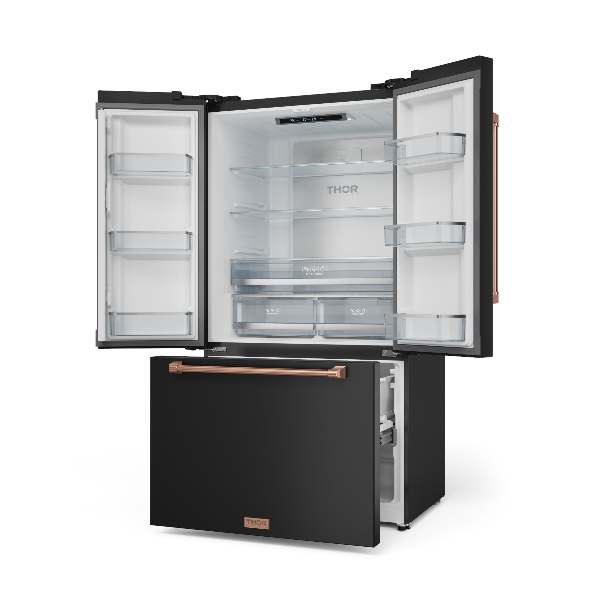 36 Inch 20.3 cu ft French Door Counter Depth Refrigerator with Ice Maker in Black/Rose Gold | Gordon Ramsay Series - RF3621CTD00-RSG