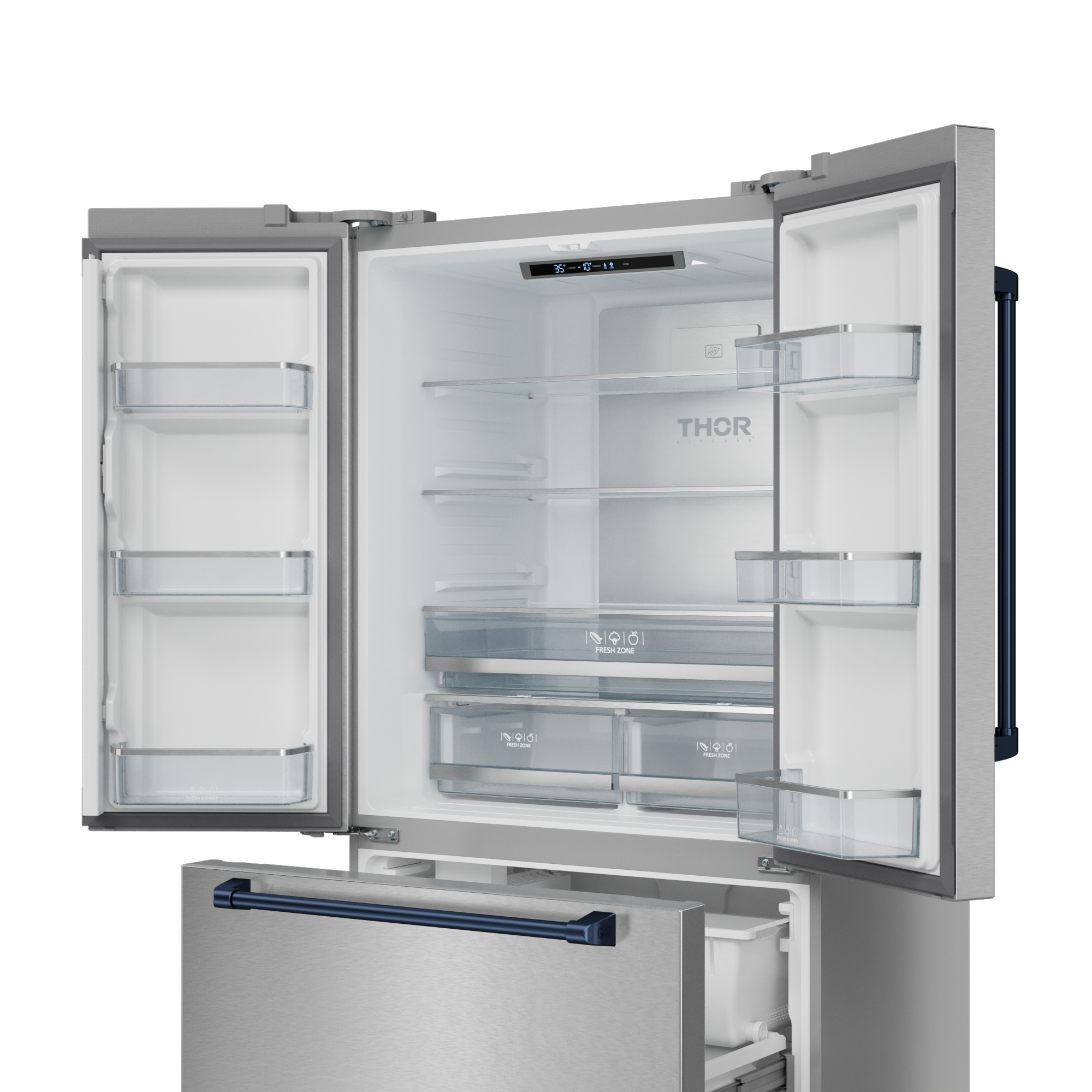 36 Inch 20.3 cu ft French Door Counter Depth Refrigerator with Ice Maker in Stainless Steel/Navy Blue | Gordon Ramsay Series - RF3621CTD99-BLU