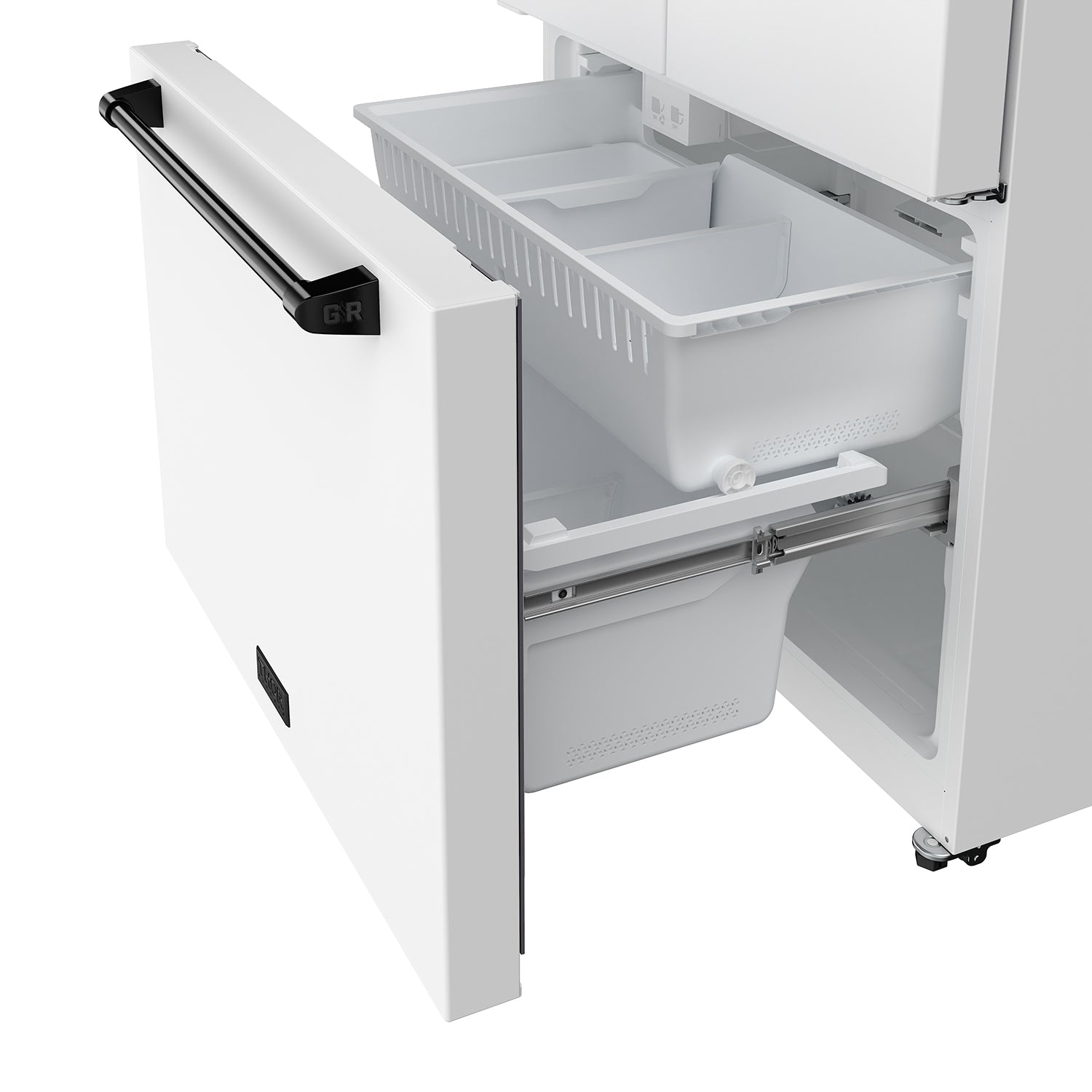 36 Inch French Door Counter Depth Refrigerator with Ice Maker – White/Black | Gordon Ramsay Series