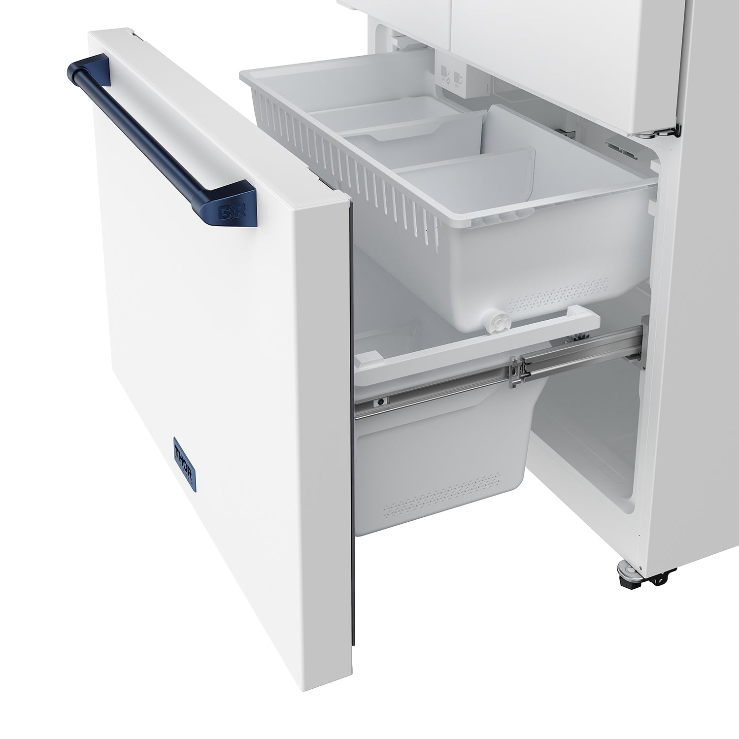 36 Inch French Door Counter Depth Refrigerator with Ice Maker – White/Blue | Gordon Ramsay Series