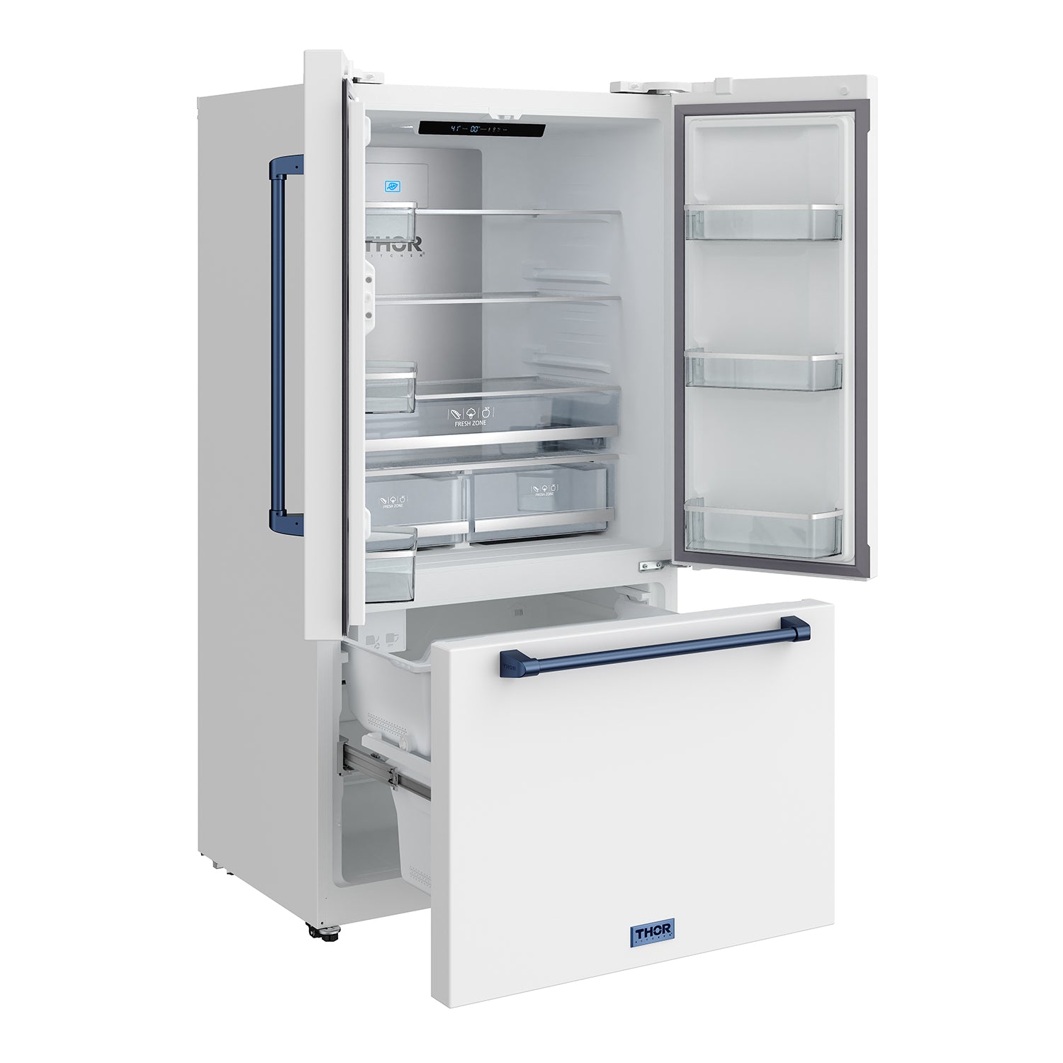36 Inch French Door Counter Depth Refrigerator with Ice Maker – White/Blue | Gordon Ramsay Series