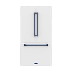 36 Inch French Door Counter Depth Refrigerator with Ice Maker – White/Blue | Gordon Ramsay Series