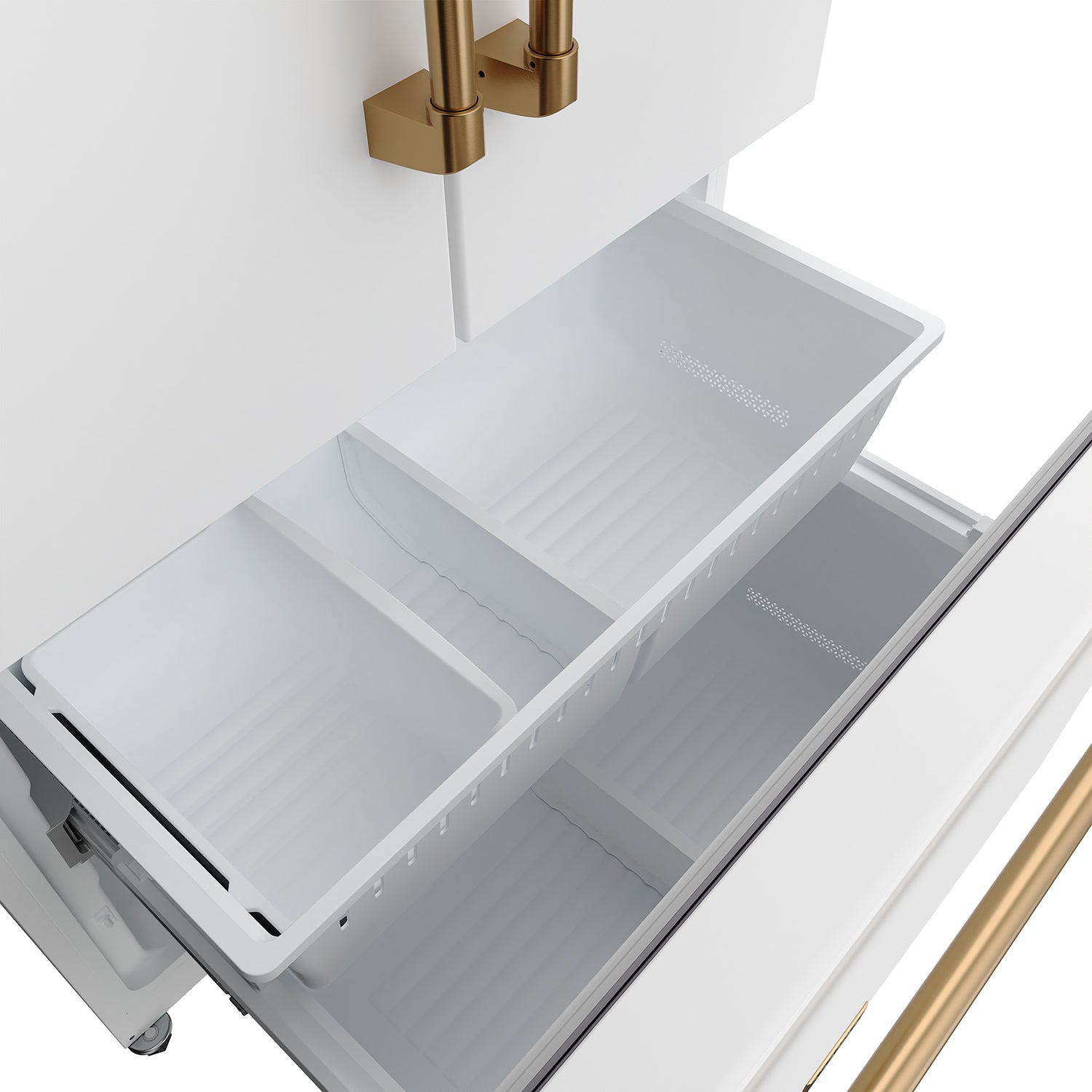 36 Inch French Door Counter Depth Refrigerator with Ice Maker – White/Bronze | Gordon Ramsay Series