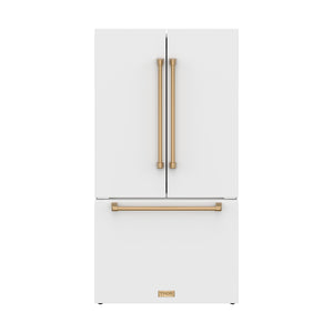 36 Inch French Door Counter Depth Refrigerator with Ice Maker – White/Bronze | Gordon Ramsay Series