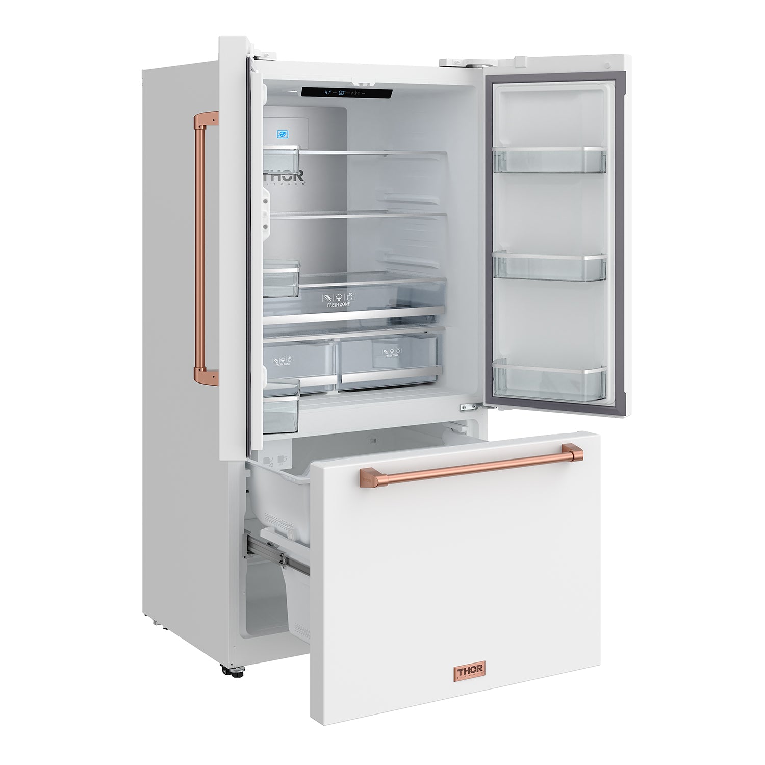 36 Inch French Door Counter Depth Refrigerator with Ice Maker – White/Rose Gold | Gordon Ramsay Series