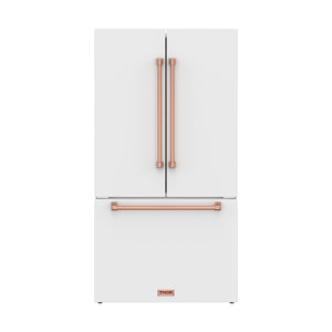 36 Inch French Door Counter Depth Refrigerator with Ice Maker – White/Rose Gold | Gordon Ramsay Series