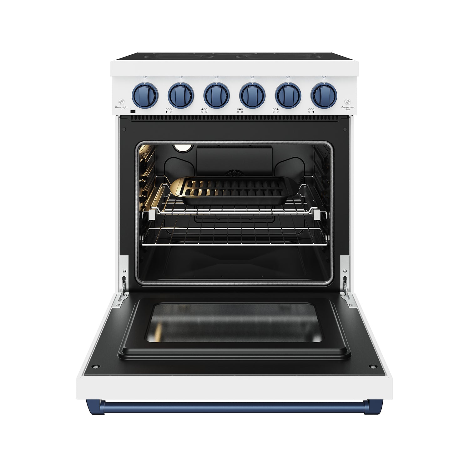 30 Inch Professional Electric Range with Precision Knob Control in White/Blue | Gordon Ramsay Series