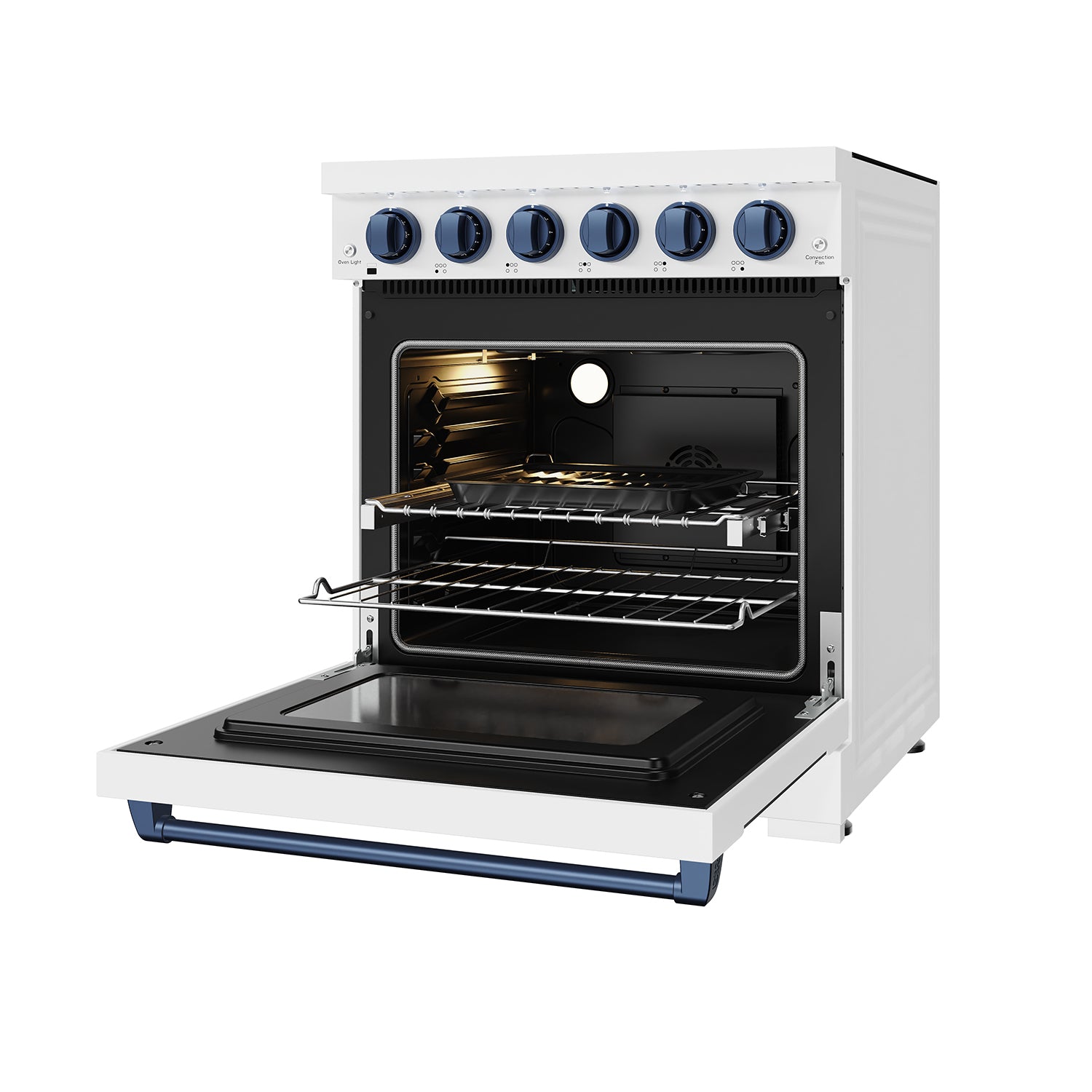 30 Inch Professional Electric Range with Precision Knob Control in White/Blue | Gordon Ramsay Series