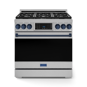 36 Inch Professional Gas Range with Tilt Panel Touch Control in Stainless Steel/Navy Blue| Gordon Ramsay Series