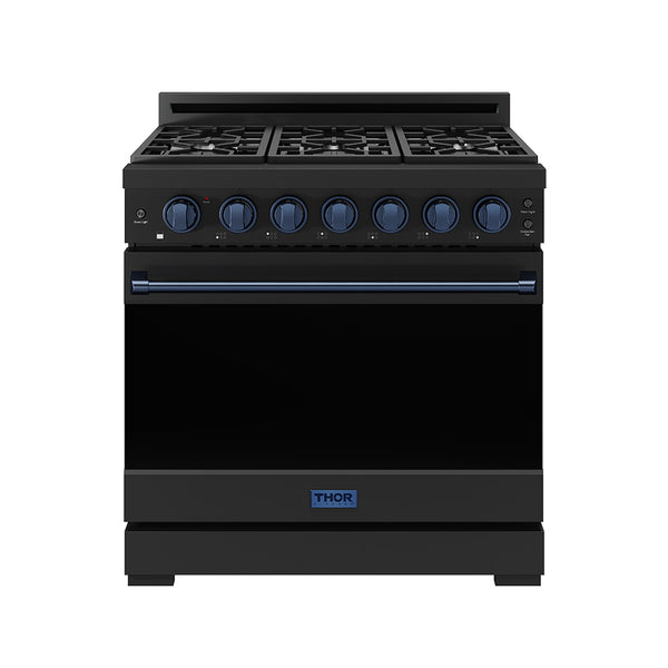 36 Inch Professional Gas Range with Precision Knob in Black and Blue |