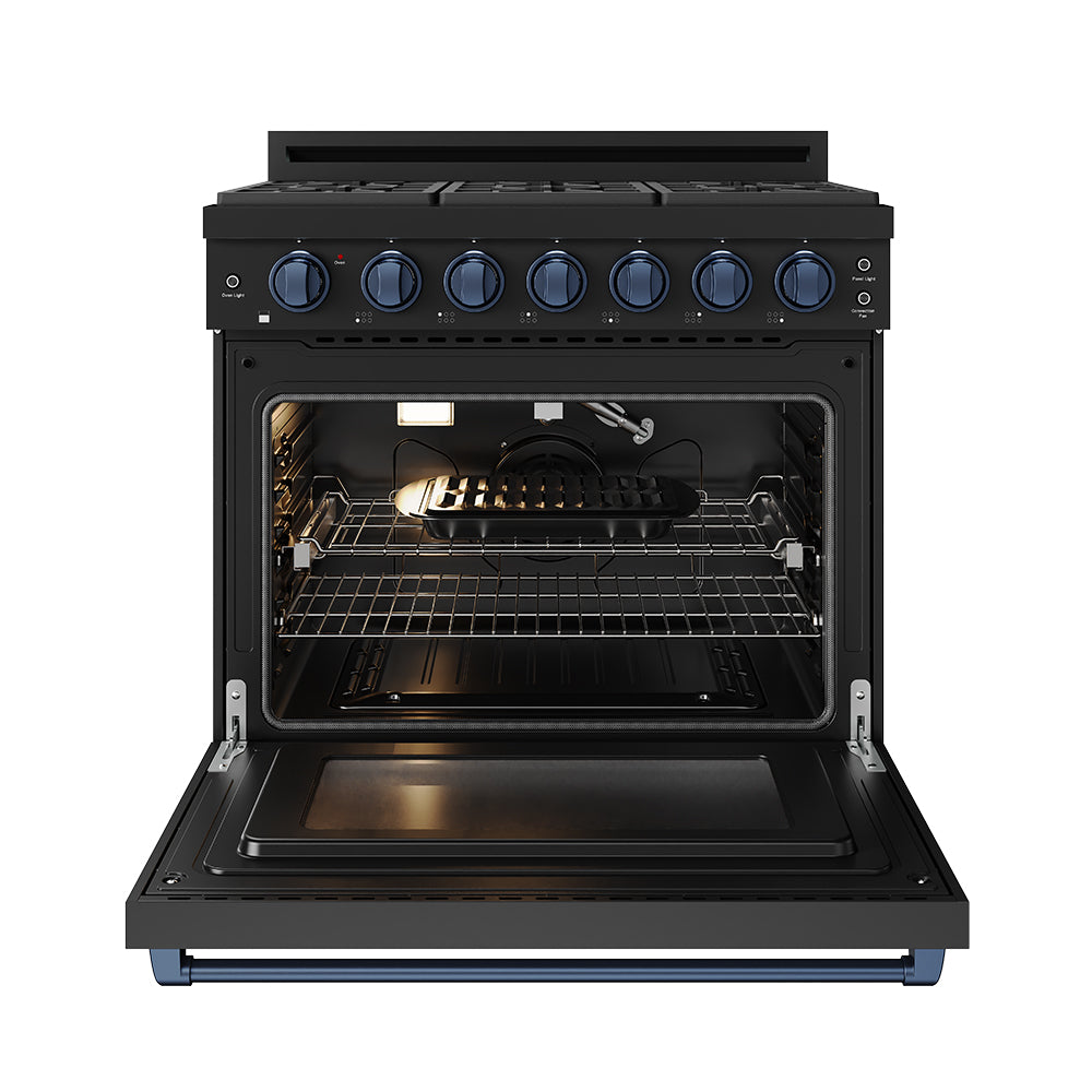 36 Inch Professional Gas Range with Precision Knob in Black and Blue | Gordon Ramsay Series