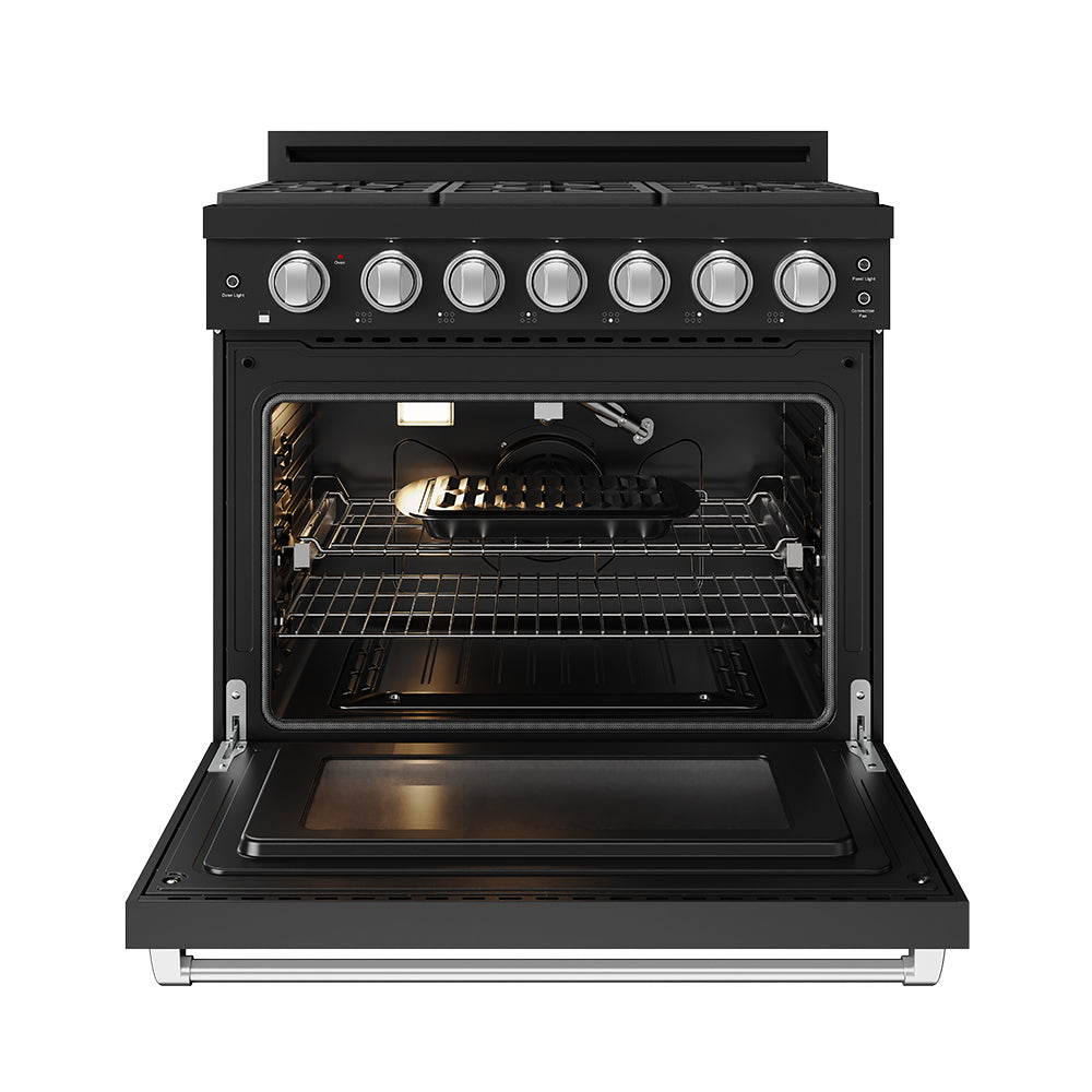 Buy 36 Inch Black/Stainless Steel Gas Range with Precision Knob