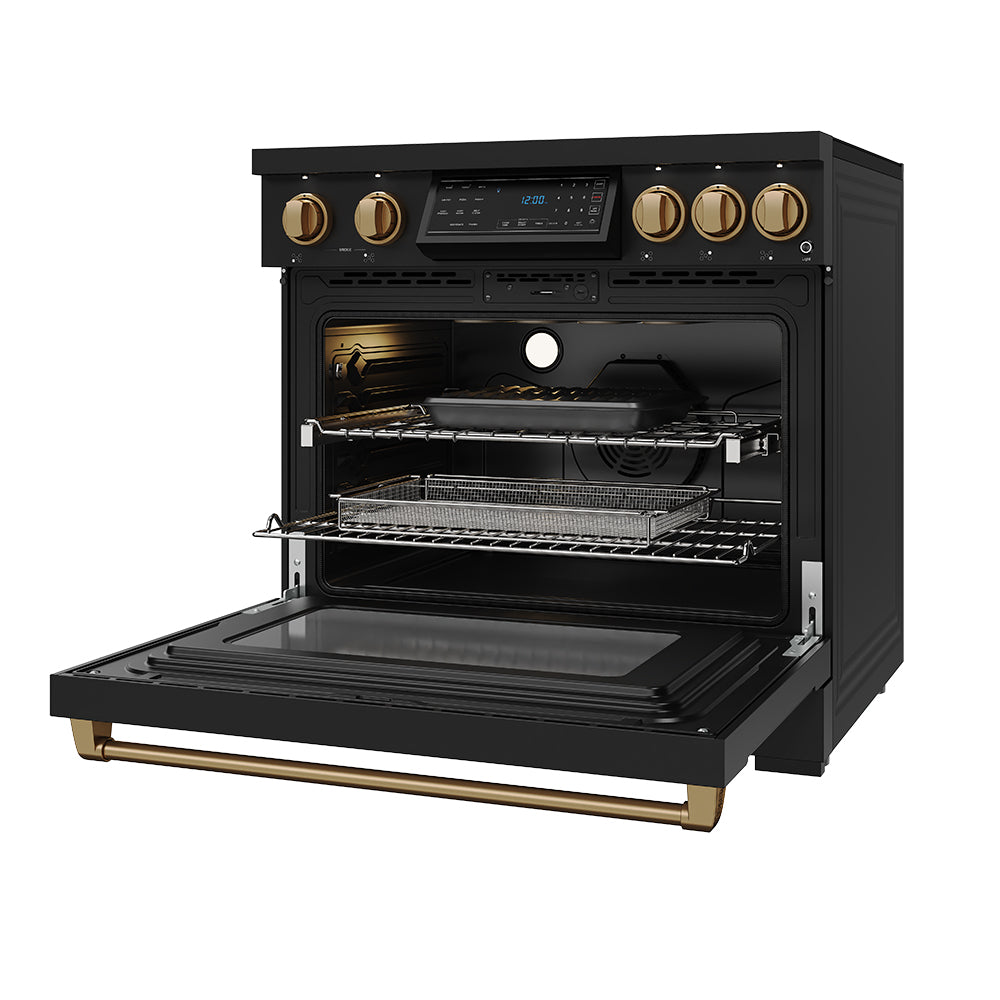 36 Inch Professional Induction Range with Tilt Panel Touch Control in Black and Bronze | Gordon Ramsay Series