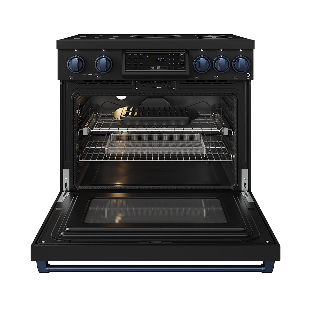 36 Inch Professional Induction Range with Tilt Panel Touch Control in Black and Blue | Gordon Ramsay Series