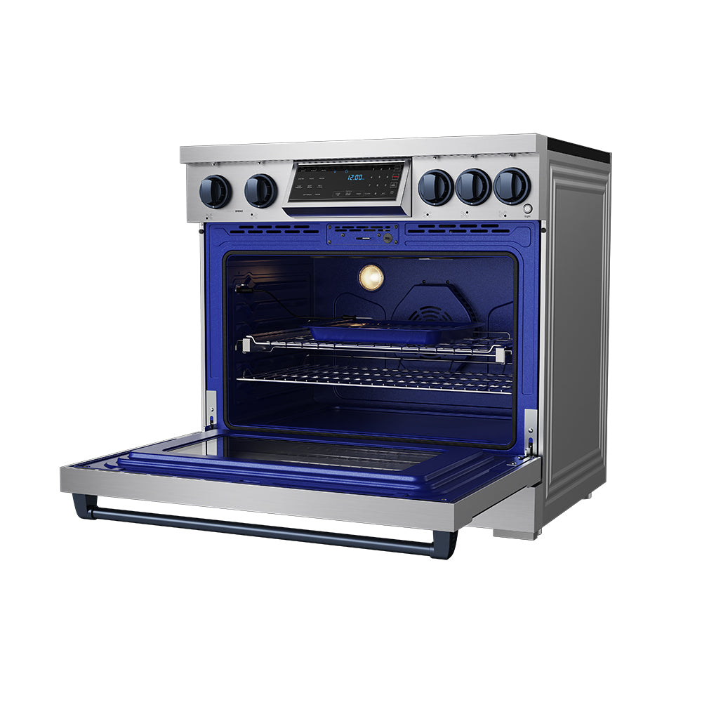 36 Inch Professional Induction Range with Tilt Panel Touch Control in Stainless Steel and Blue | Gordon Ramsay Series