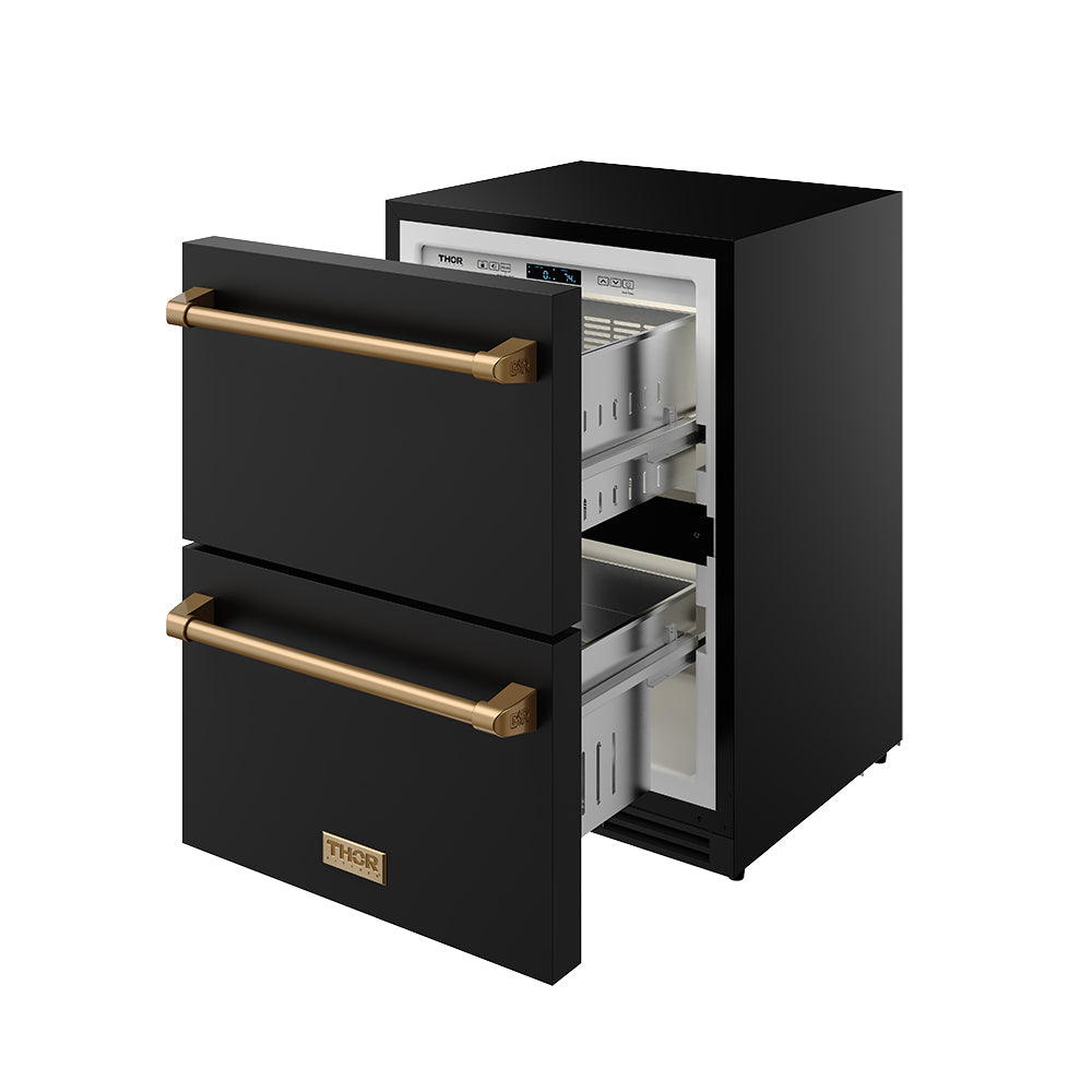 24″ Undercounter Built-In / Freestanding Drawer Freezer – Black/Bronze | Gordon Ramsay Series