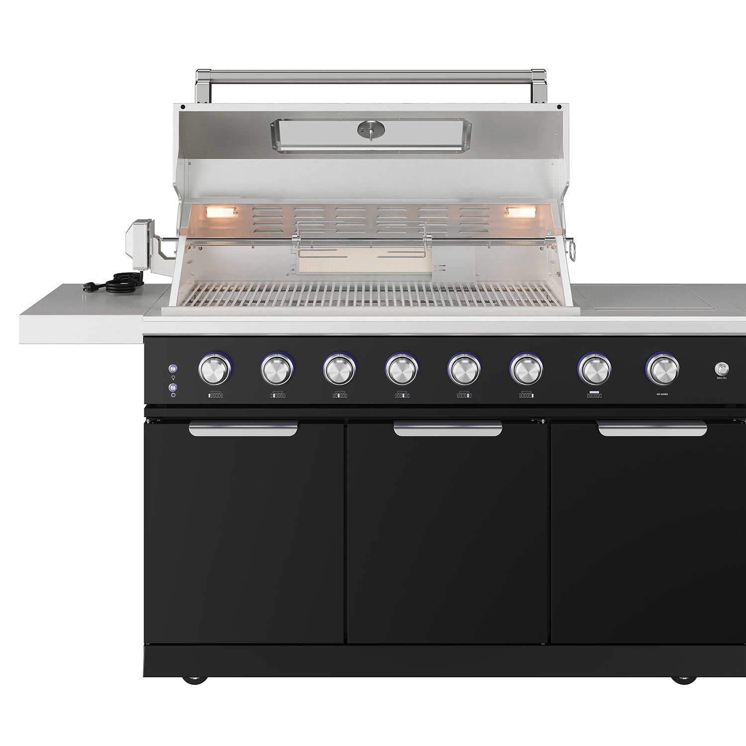 10 ft. Outdoor Kitchen Island with Gas Grill & Side Burner, Sink & Drawer 77,000 BTU – Black