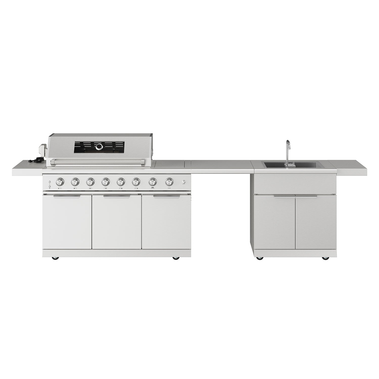 10 ft. Outdoor Kitchen Island with Gas Grill & Side Burner, Sink & Drawer 77,000 BTU – Stainless Steel