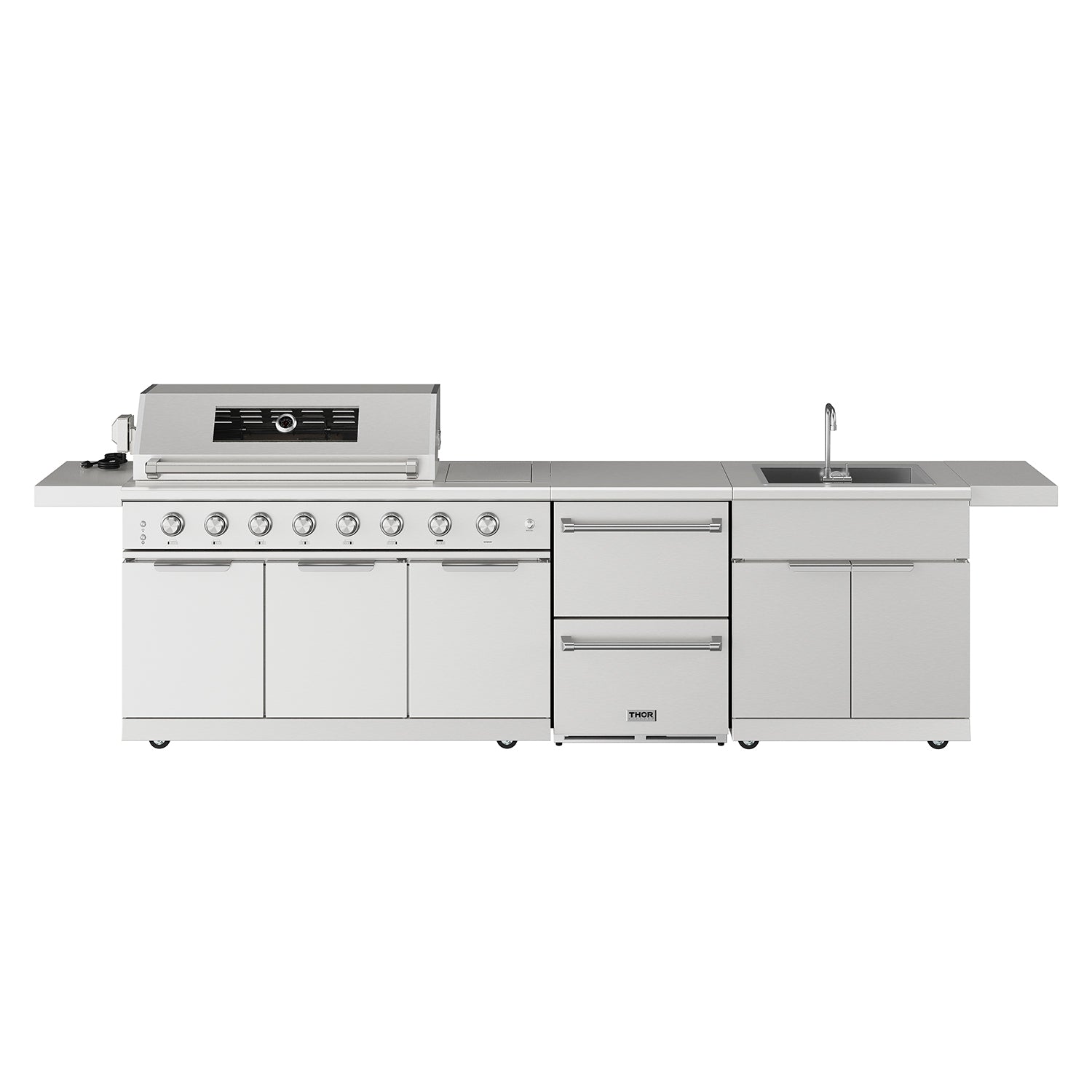 10 ft. Outdoor Kitchen Island with Gas Grill & Side Burner, Sink & Drawer 77,000 BTU – Stainless Steel