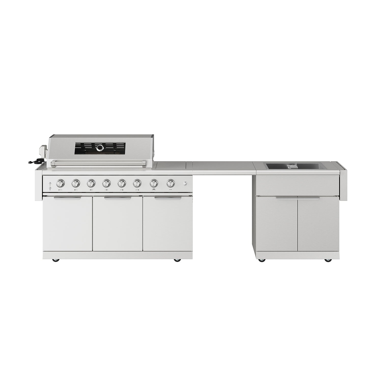 10 ft. Outdoor Kitchen Island with Gas Grill & Side Burner, Sink & Drawer 77,000 BTU – Stainless Steel