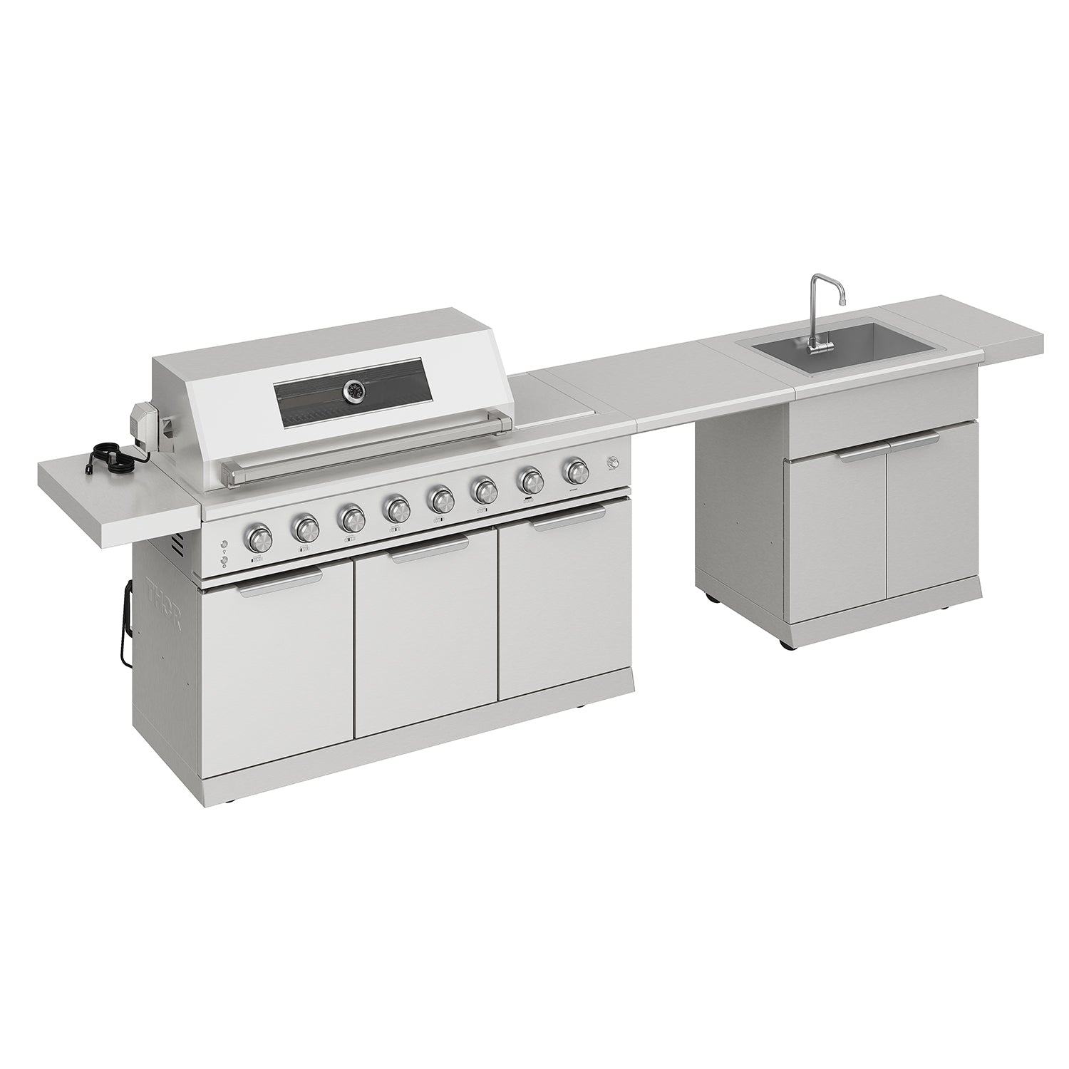 10 ft. Outdoor Kitchen Island with Gas Grill & Side Burner, Sink & Drawer 77,000 BTU – Stainless Steel