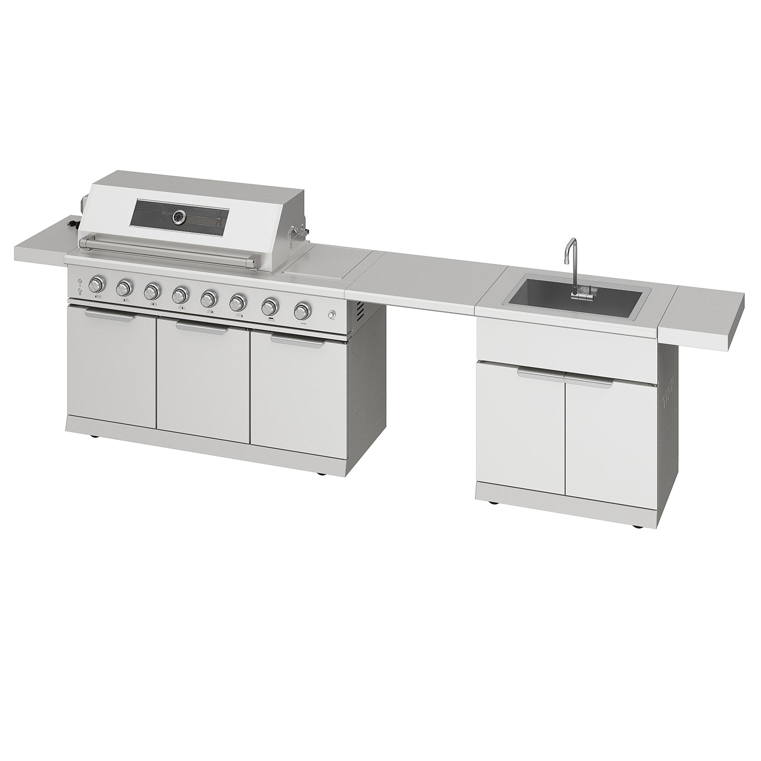 10 ft. Outdoor Kitchen Island with Gas Grill & Side Burner, Sink & Drawer 77,000 BTU – Stainless Steel