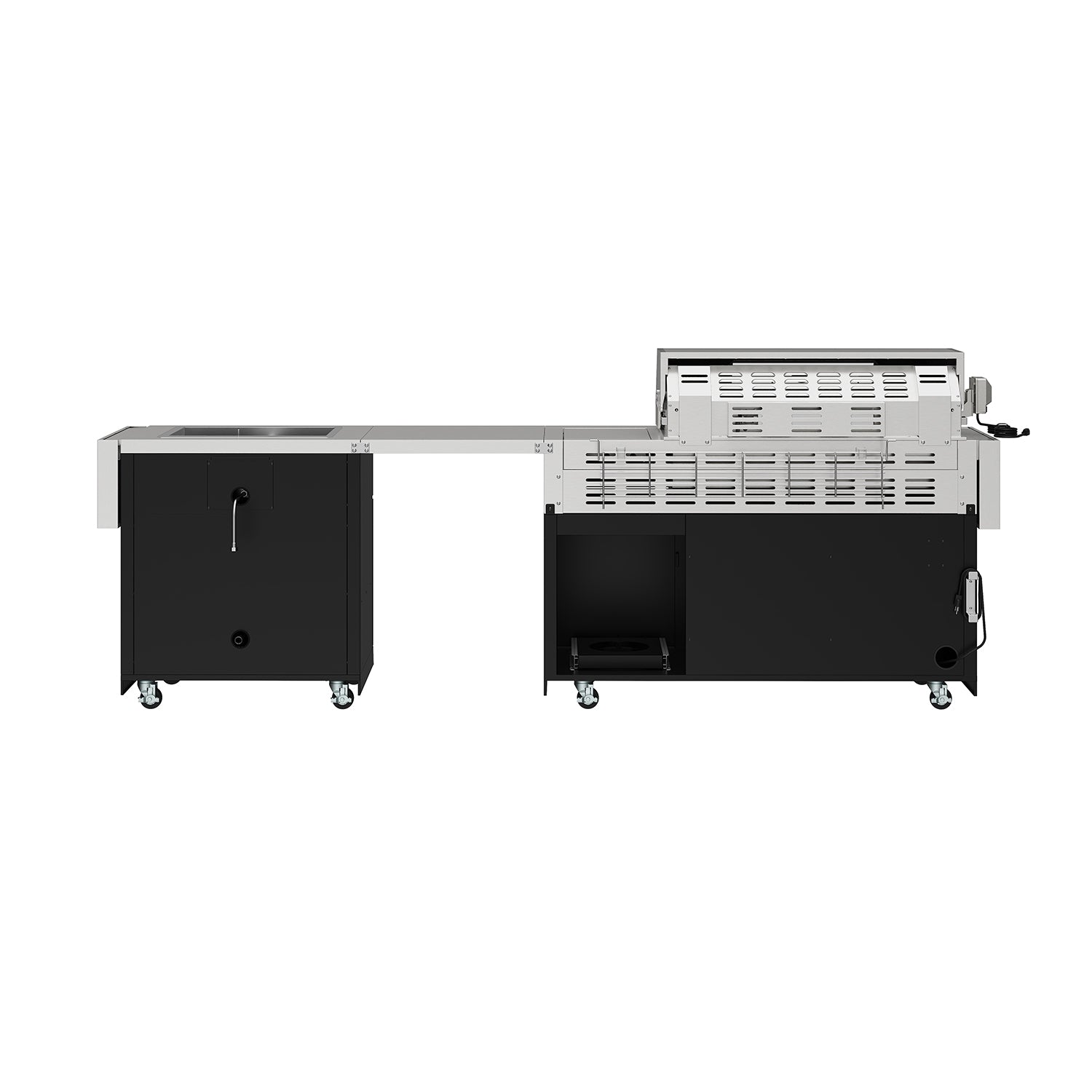 10 ft. Outdoor Kitchen Island with Gas Grill & Side Burner, Sink & Drawer 77,000 BTU – Black