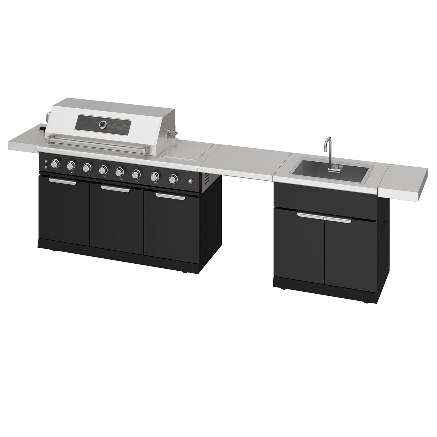 10 ft. Outdoor Kitchen Island with Gas Grill & Side Burner, Sink & Drawer 77,000 BTU – Black