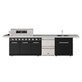 10 ft. Outdoor Kitchen Island Gas Grill with Side Burner, Sink & Undercounter Double Drawer Refrigerator in Black