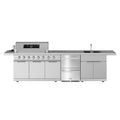 10 ft. Outdoor Kitchen Island Gas Grill with Side Burner, Sink & Undercounter Double Drawer Refrigerator in Stainless Steel