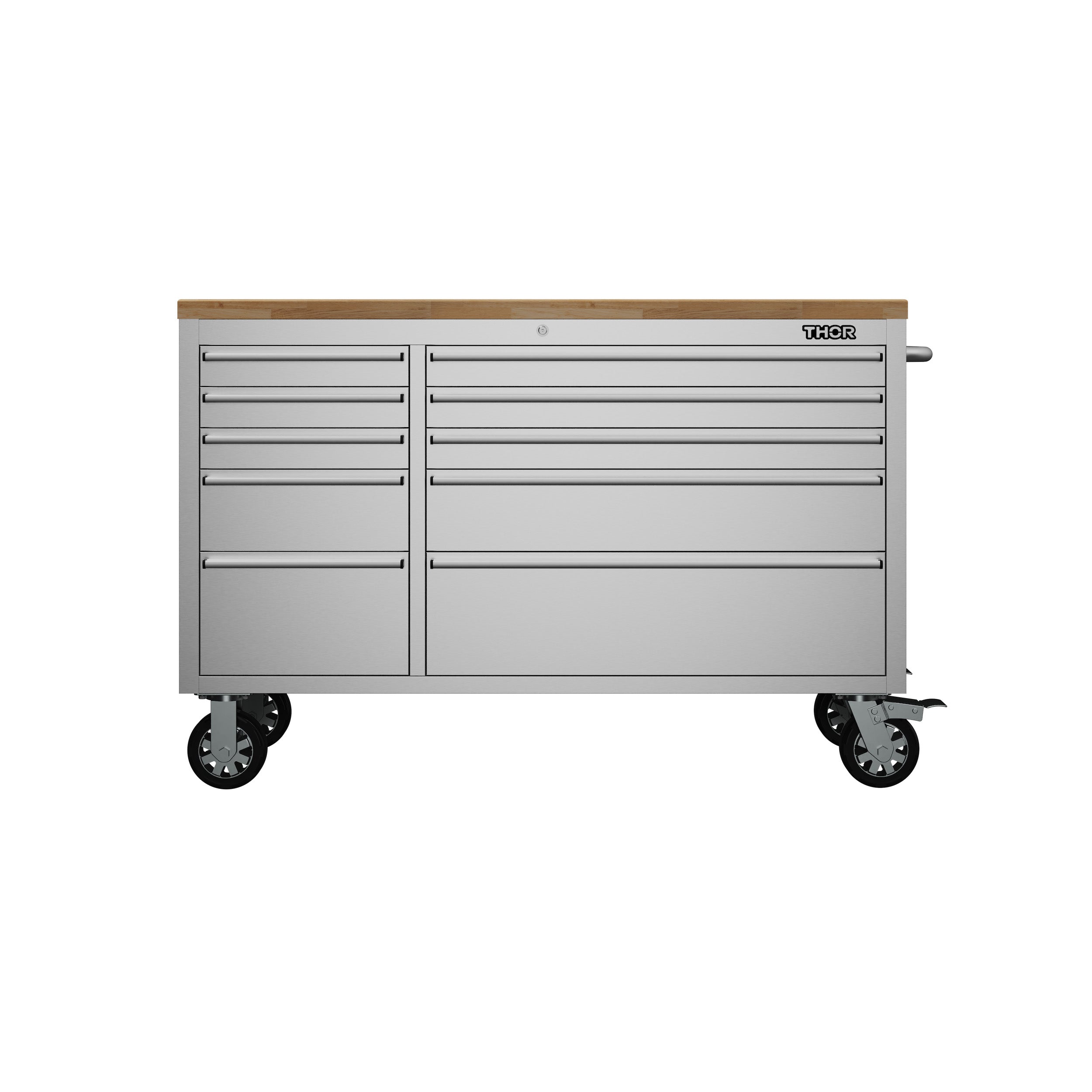 55 Inch 10-Drawer Mobile Work Bench in Stainless Steel