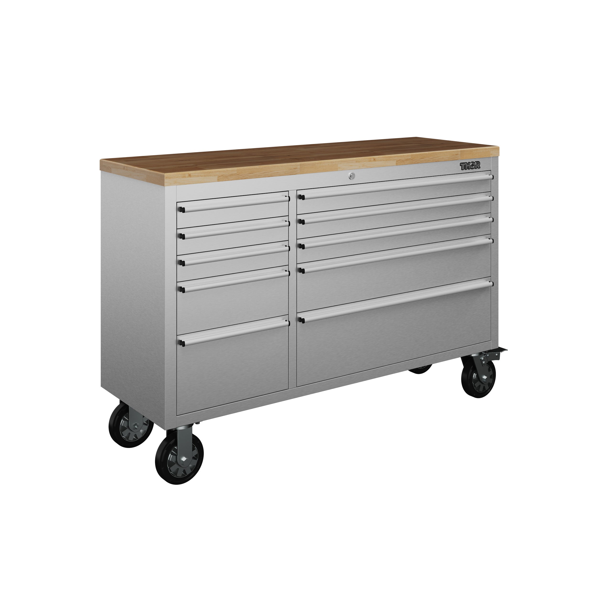 55 Inch 10-Drawer Mobile Work Bench in Stainless Steel