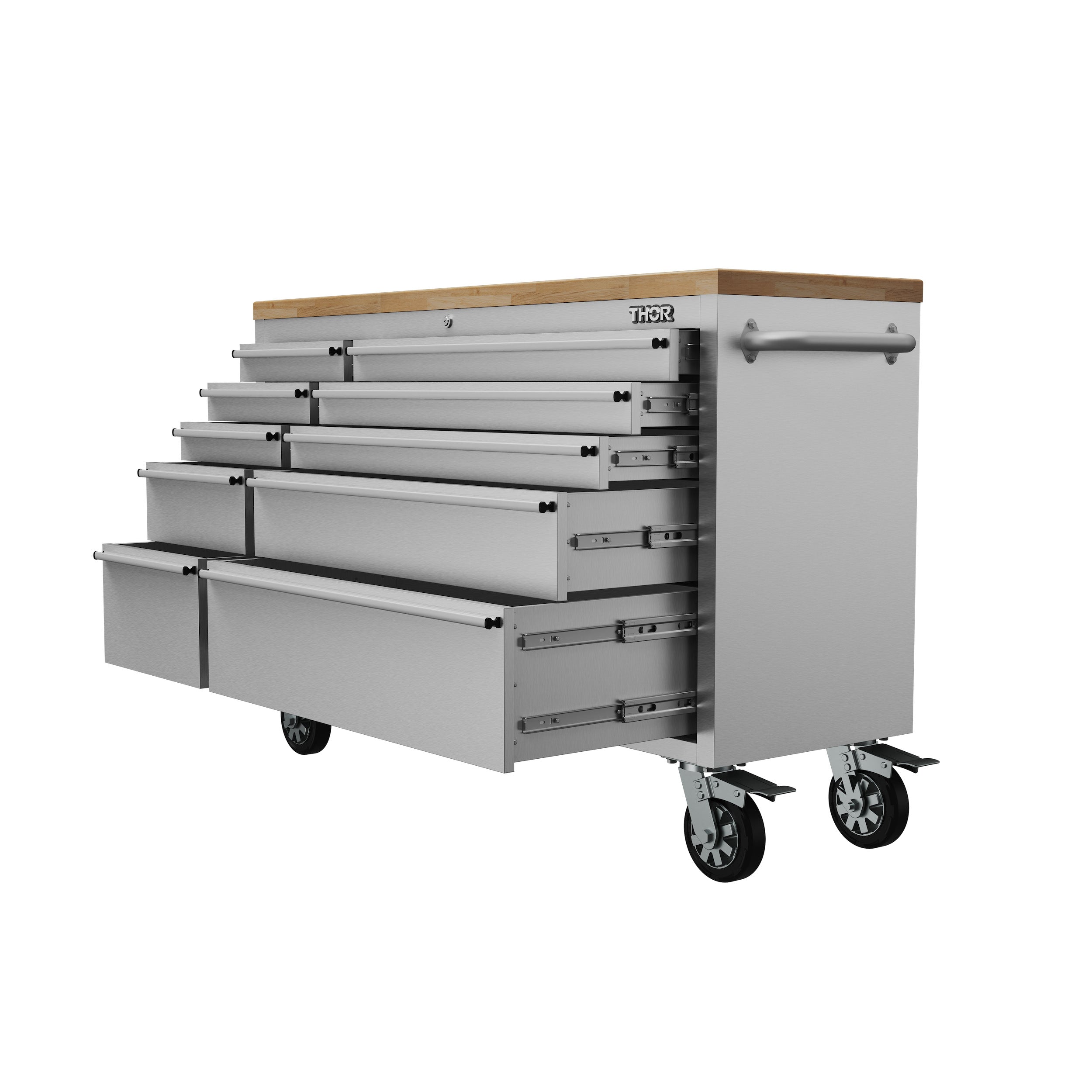 55 Inch 10-Drawer Mobile Work Bench in Stainless Steel