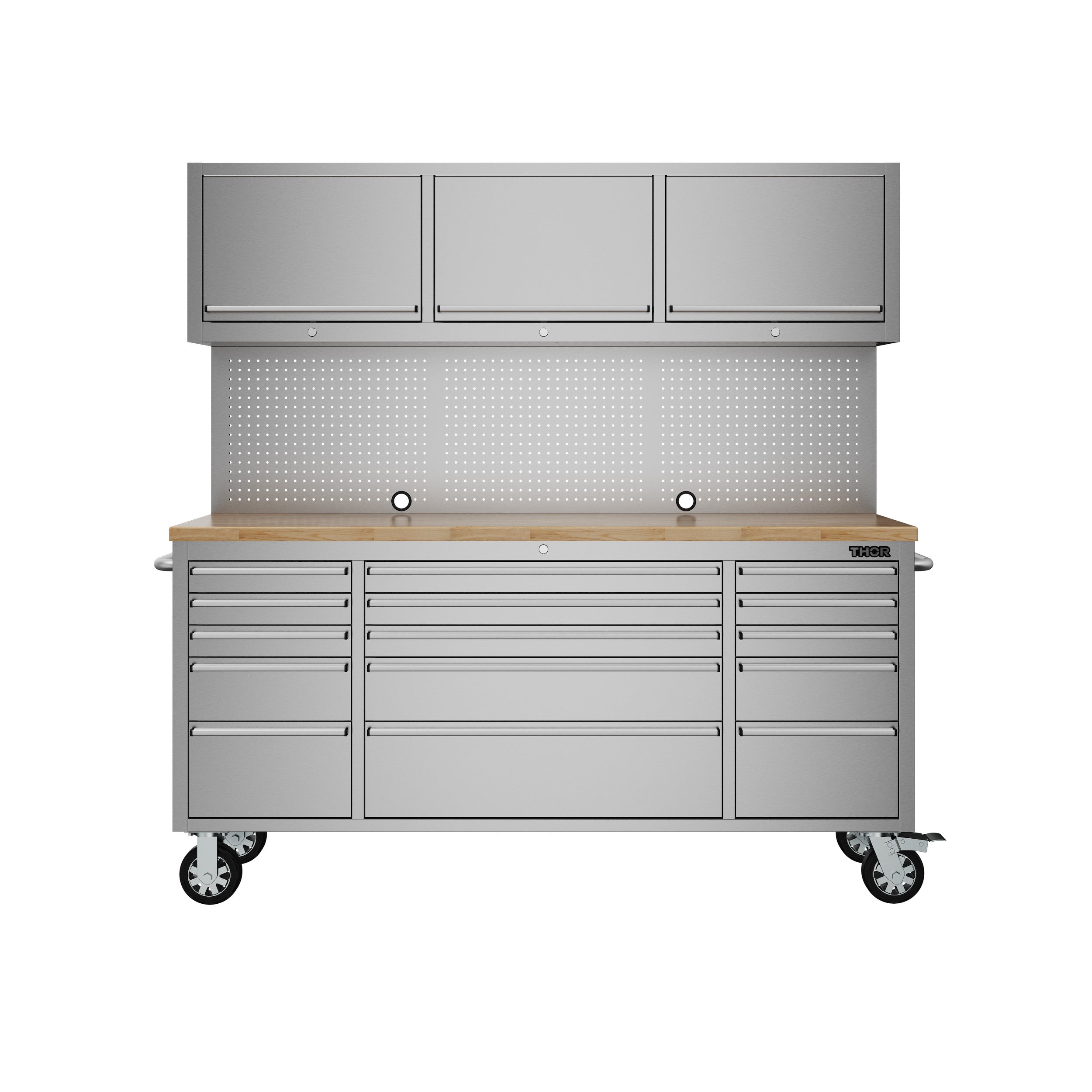 72" 15-Drawer Tool Chest with Upper Cabinet and Pegboard