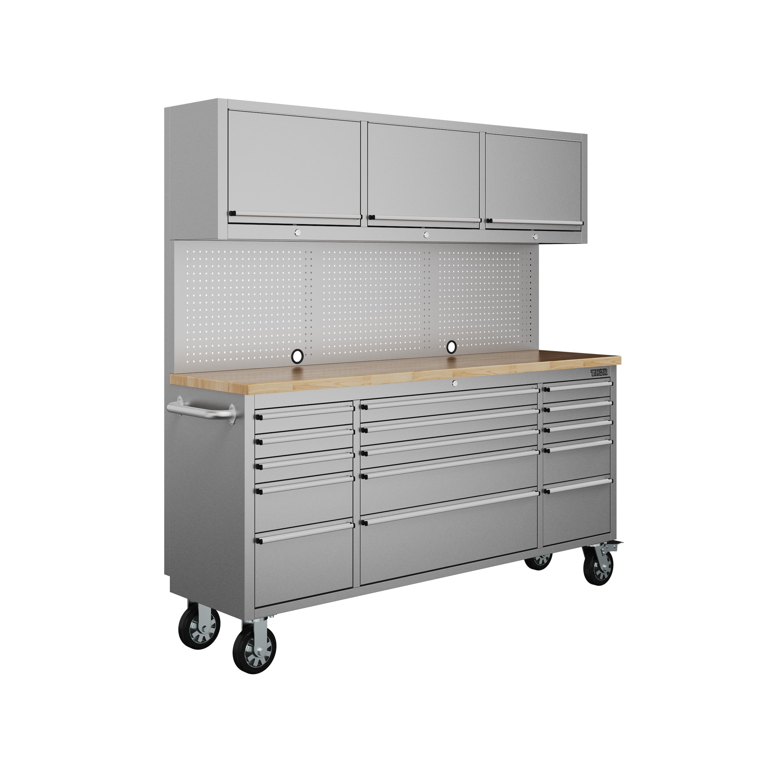 72" 15-Drawer Tool Chest with Upper Cabinet and Pegboard