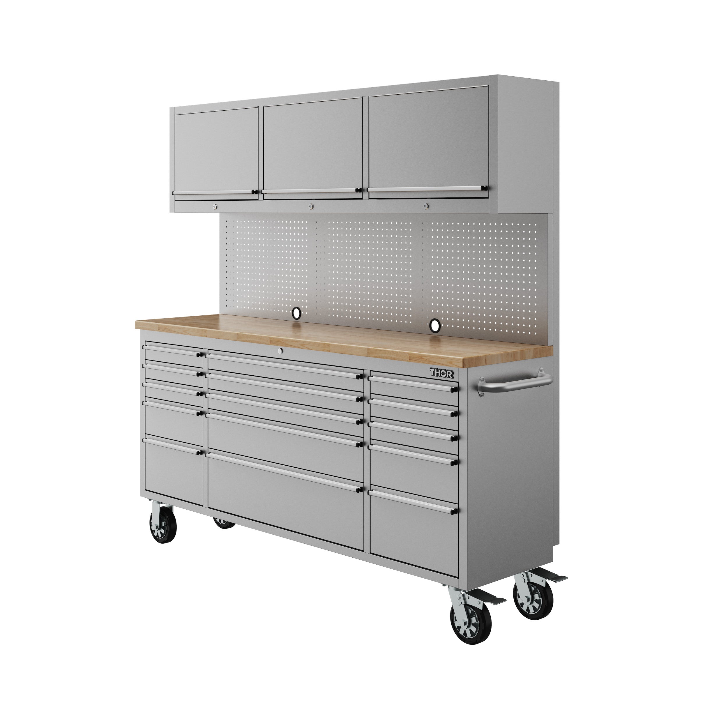 72" 15-Drawer Tool Chest with Upper Cabinet and Pegboard