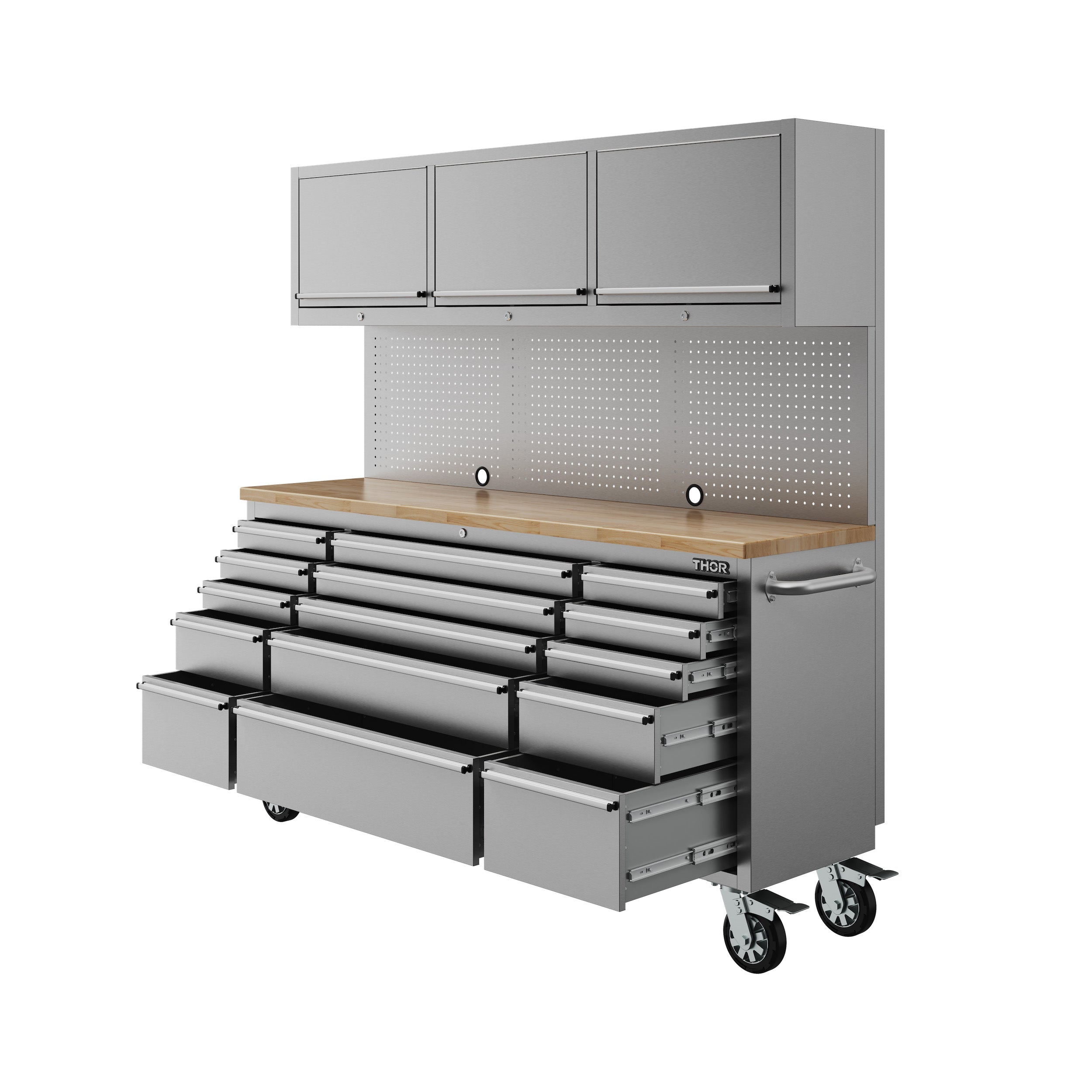 72" 15-Drawer Tool Chest with Upper Cabinet and Pegboard