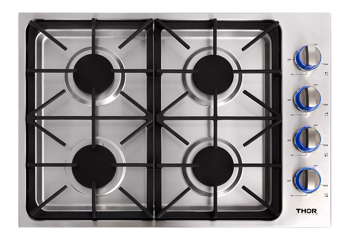 THOR Kitchen offers the power and performance of a premium professional appliance at a practical price. The 30 Inch Professional Drop-In Gas Cooktop with Four Burners in Stainless Steel is equipped to handle everything from simple dishes to haute cuisine, and its sleek design will complement any