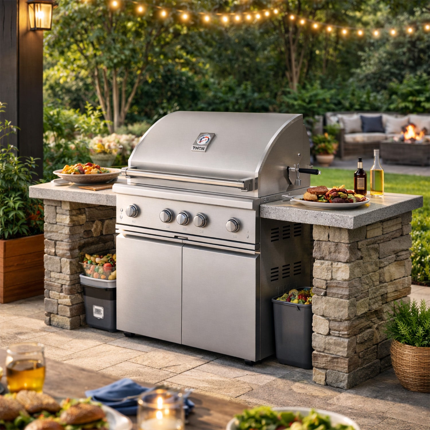 36 inch 4 burners Built in Gas Grill on cart with Sear/Rear Infrared Burner & Rotisserie Natural Gas