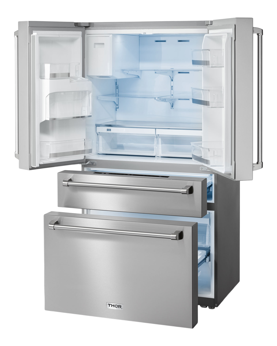 Thor Kitchen 36 Inch Professional French Door Refrigerator with Ice and Water Dispenser - Model TRF3601FD