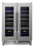24 Inch Built-In Dual Zone Wine Cooler, 42 Bottle Capacity French Door Wine Fridge