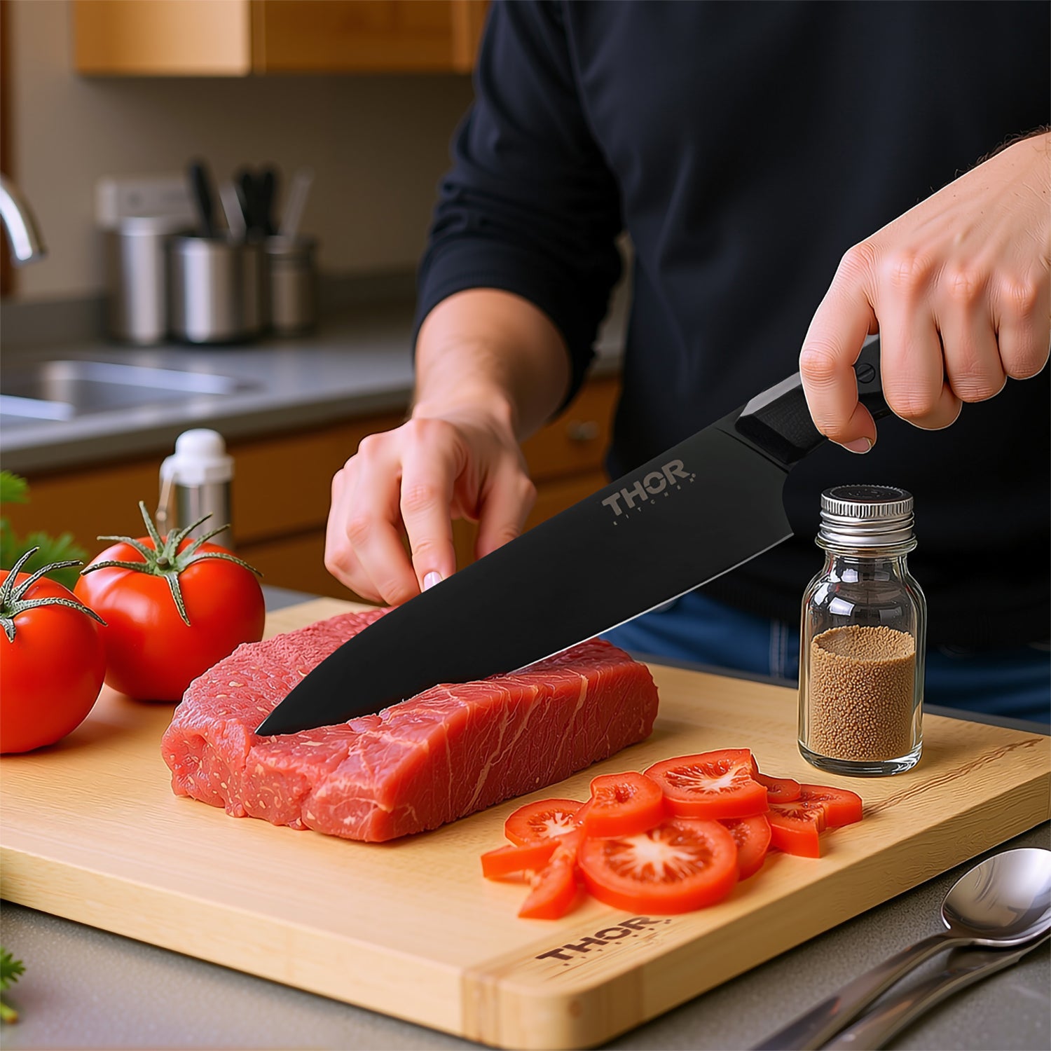 Black Titanium Coated German Steel Chef Knife 8 Inches